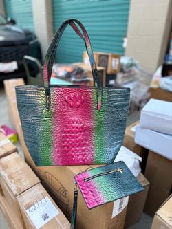 multi-colored crocodile-embossed tote bag