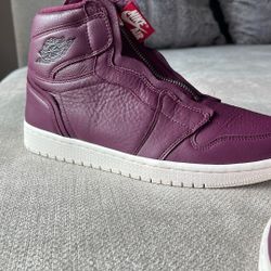  Womens Leather Air Jordan 1 Retro High Zip Bordeaux