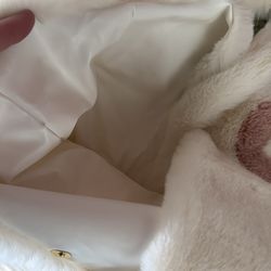 Cream Faux Fur Freezer Bag Pink Bow