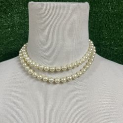 Vintage Faux Pearl Double Row Necklace 