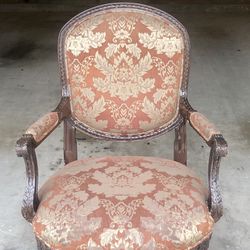 Antique Traditional Wood Armchair with Upholstery