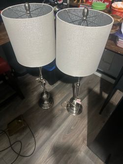 Silver Metal Buffet Large Table Lamp with Shade, 29"