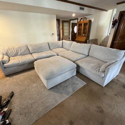 Livingspaces, Light Grey, 5-piece L-shaped Modular Sectional with Ottoman