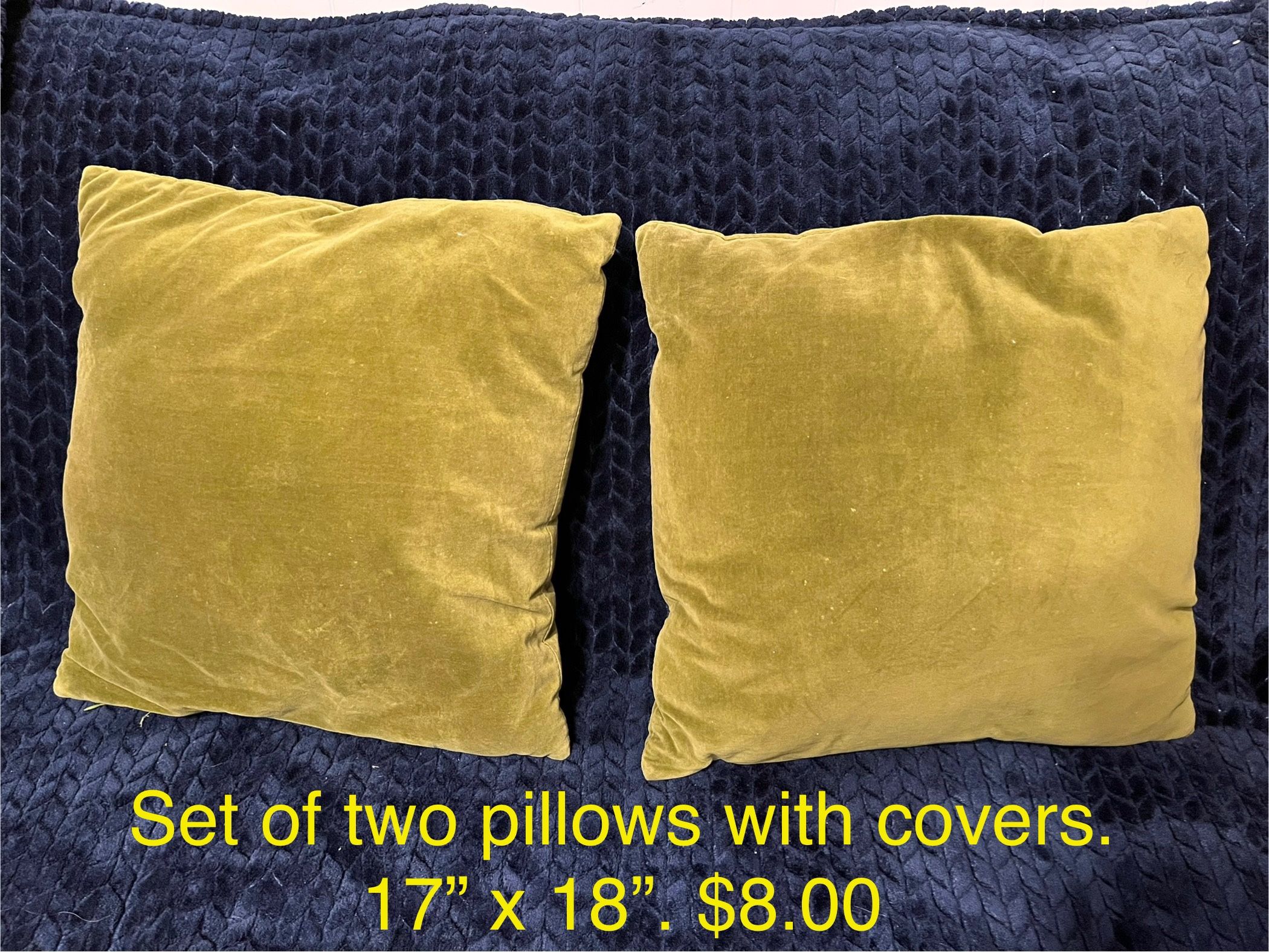Set Of Two Hunter Green Pillows With Covers. $8.00 For Set.