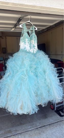 Ivory and aqua Quinceanera Ball Gown
