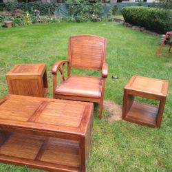 Pier 1 Imports Hardwood Chair , Coffee Table , Two Side Table S