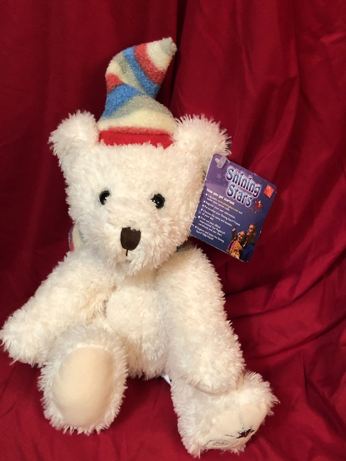 Russ Shining Stars โญ๏ธ plush white bear doll wearing hat and scarf - winter holiday doll toy cream bear - great Christmas gift idea! Tag attached / te