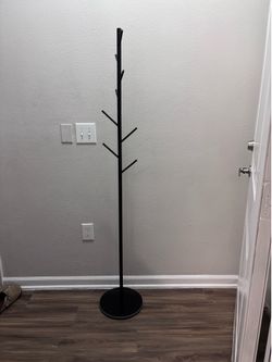Modern Coat Rack with 8 Hooks – Adjustable Hall Tree with Stone Base (Black)