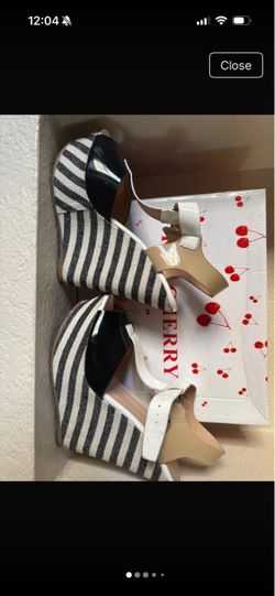 Striped Wedge Sandals with Patent Strap