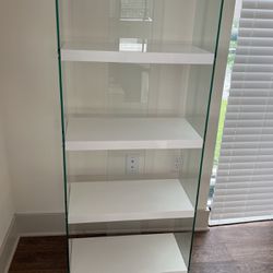 Glossy White Tempered Glass Bookcase