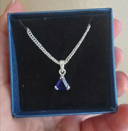 Triangle  pendant (blue sapphire set in . 925 sterling silver)