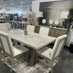 7 Pieces Dining room Set / includes: Marble Top Table and 6 Chairs 