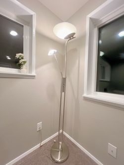 Modern Silver Metal Floor Lamp with Flexible Reading Light - Moving Sale