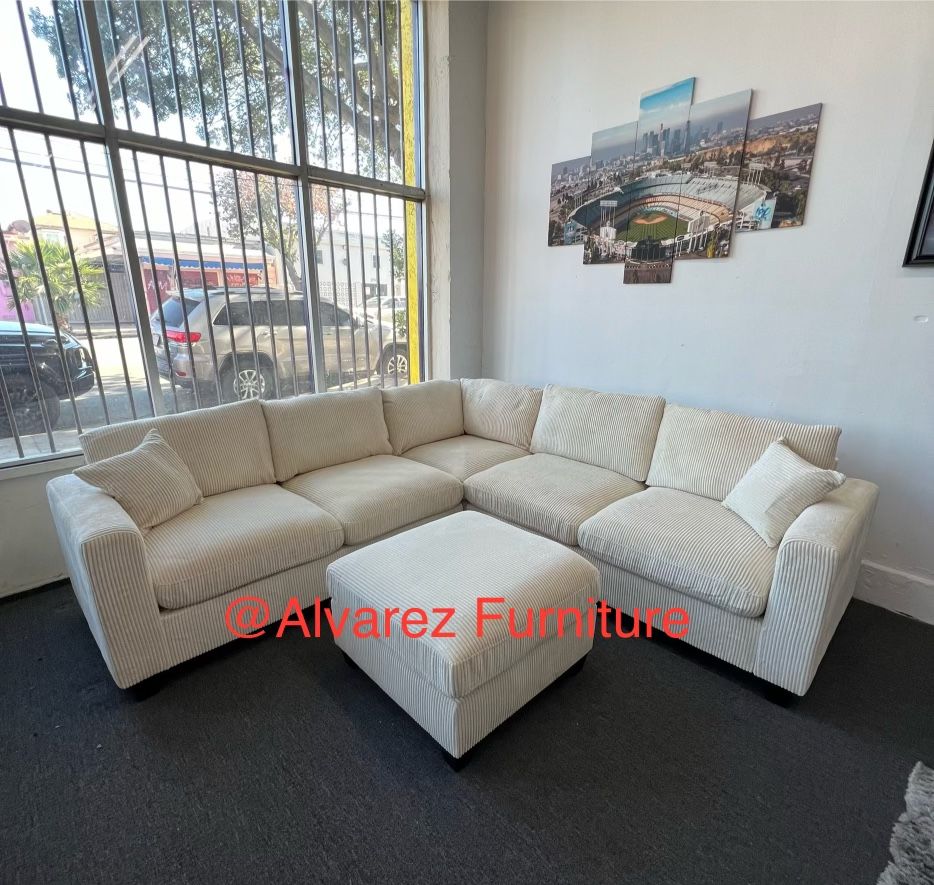 Corduroy Sectional Sofa With Ottoman