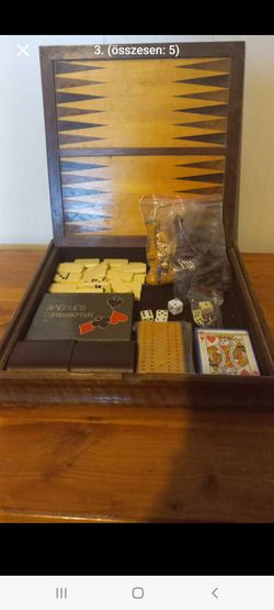 Vintage Wooden Multi-Game Set – Chess, Backgammon, Domino & Cards – 12"