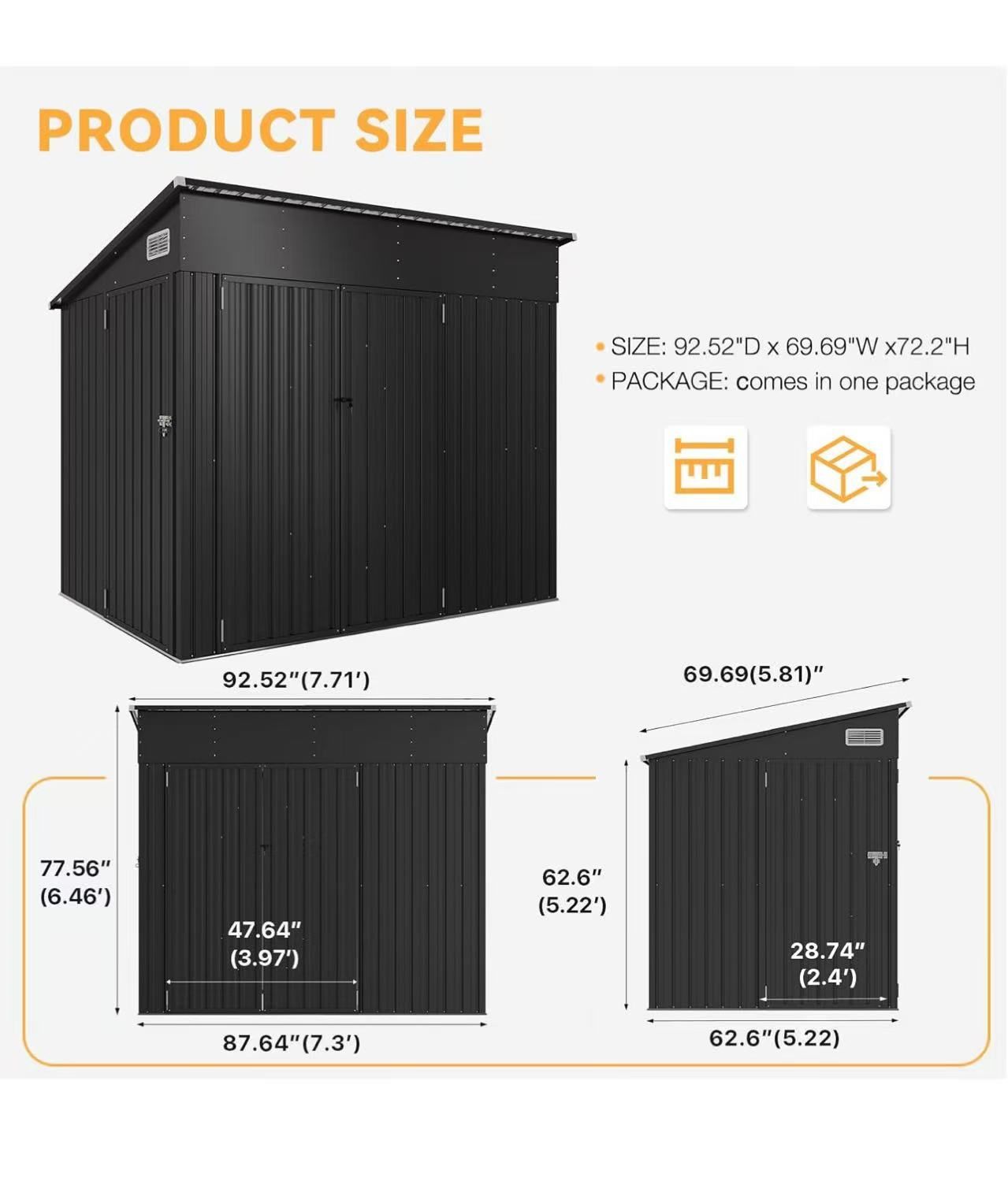 Aoxun 7.5'x5.5' Shed Outdoor Storage Shed