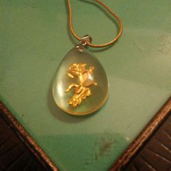 24kt Thin Cut Gold Flake Love Rose, On 22" Coppery Golden Type Chain Necklace