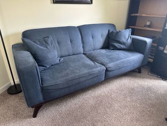 Mid-Century Modern Blue Fabric Sofa