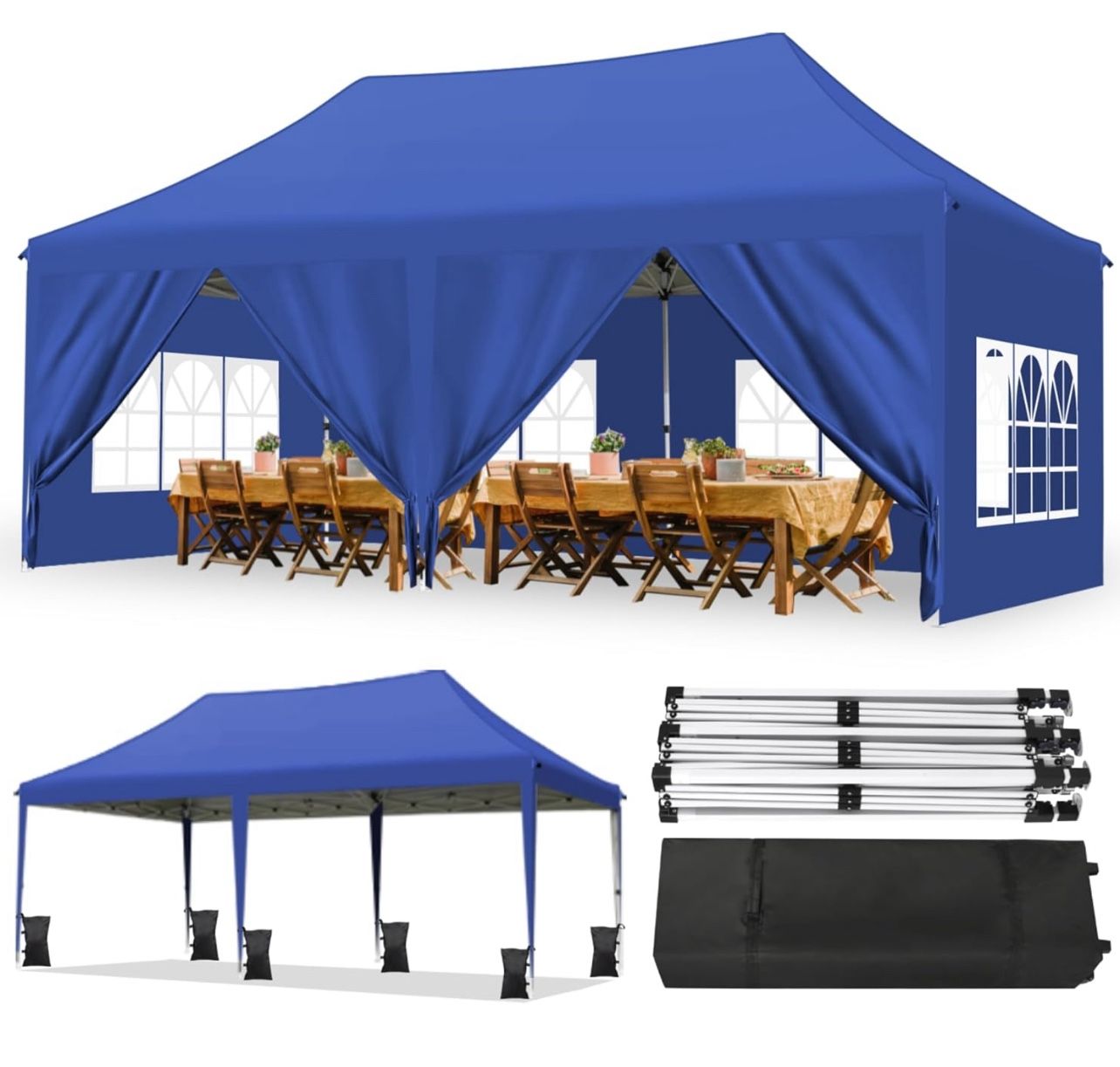 Canopy 10x20 Pop Up Canopy Tent with 6 Sidewalls and Window, Ez Pop Up Instant Shade Gazebo for Outdoor Events, Party and Patio with Wheeled Bag(10x20