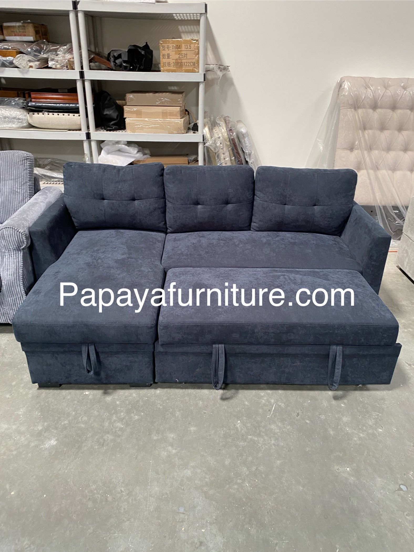 New! Dark blue sectional sofa with pull-out bed, sectional, sofa, couch, Sofabed, sleeps sofa, brand new set! Dimensions 81.5”L x 53” chaise  ✅ Brand 