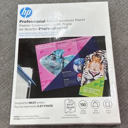 HP Professional Tri-fold Business Paper, Glossy, 8.5x11 in, 48 lb, 150 sheets, works with inkjet, PageWide, laser printers 