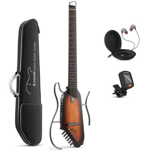 Donner HUSH-I Guitar For Travel - Portable Ultra-Light and Quiet Performance Headless Acoustic-Electric Guitar (Retail $250)