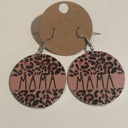 New Faux leather mama pendant earrings cheetah leopard print jewelry gift her