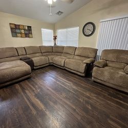 Sectional Couch From Man Wah Furniture 6 Piece With Lounge,  And Matching Chair