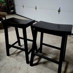 Black Wood Concave Stools (x2) 