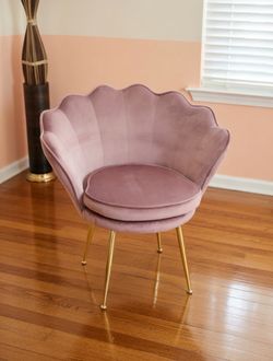 Two Pink scalloped velvet accent chairs