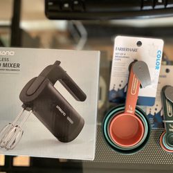 NEW Cordless Hand Mixer, Cups & Spoons