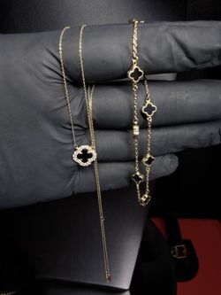 14k gold clover necklace & 10k gold clover bracelet combo