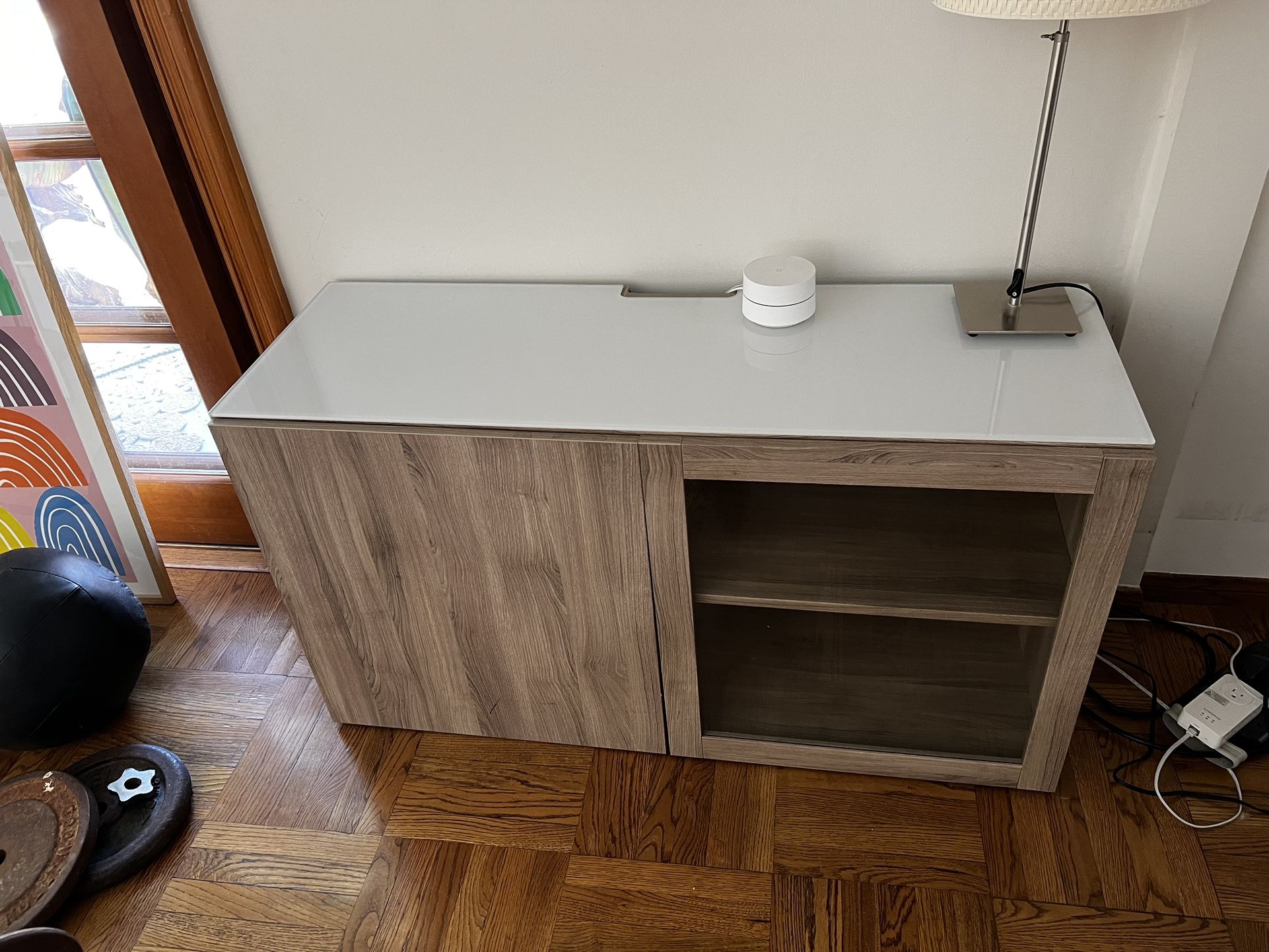 IKEA Besta TV Unit Walnut Light Gray with Glass door and Top Cover