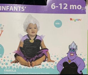 New Disney Baby Little Mermaid Ursula fits 6, 9, 12 month deluxe costume includes dress, belt and wig headpiece