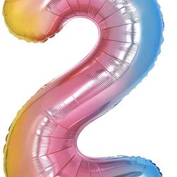 40 inch Rainbow Gradient Colorful Number 2 Balloon