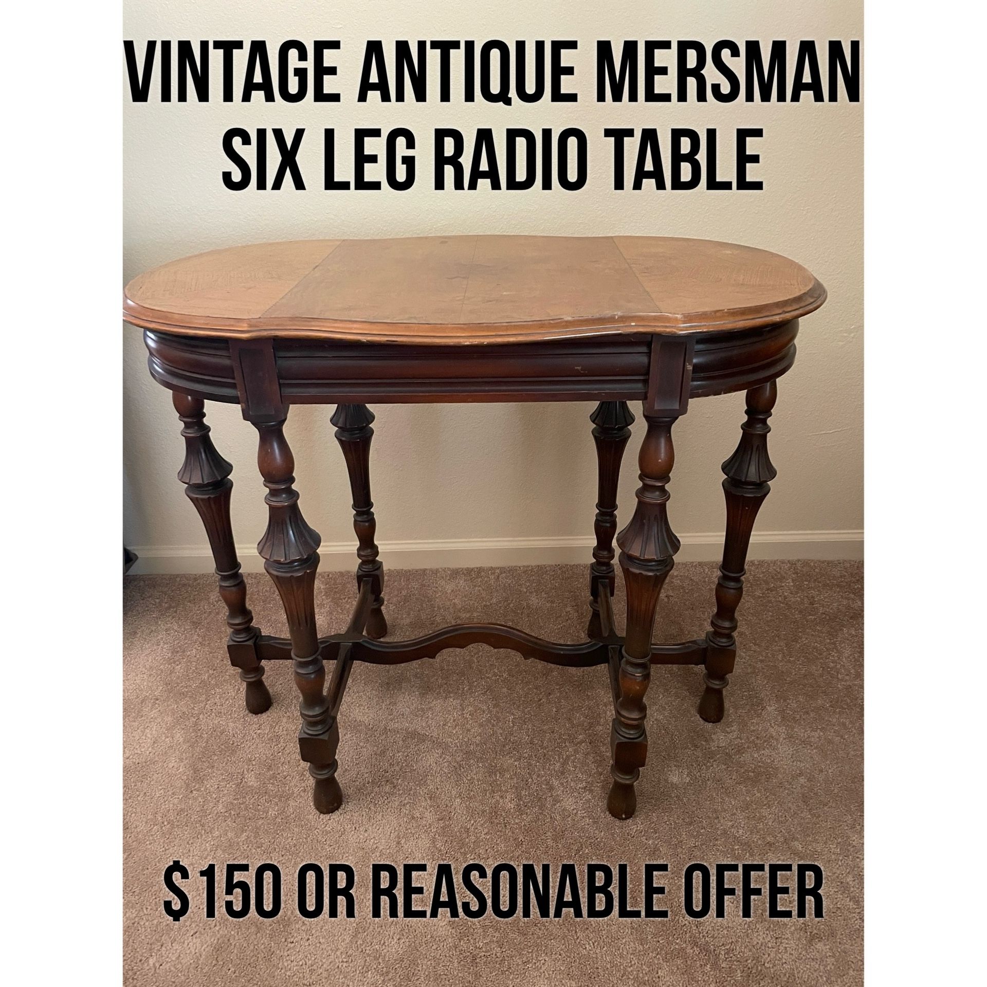 Vintage Antique Mersman Six Leg Radio Table