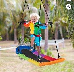 Saucer Tree Swing Surf Kids Indoor/Outdoor Adjustable Oval Platform w/ Handle Colorful