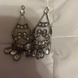 Long Silver Diamond Fashion Earrings 