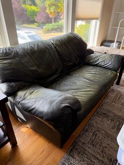 Black Leather Couch and Loveseat Sofa