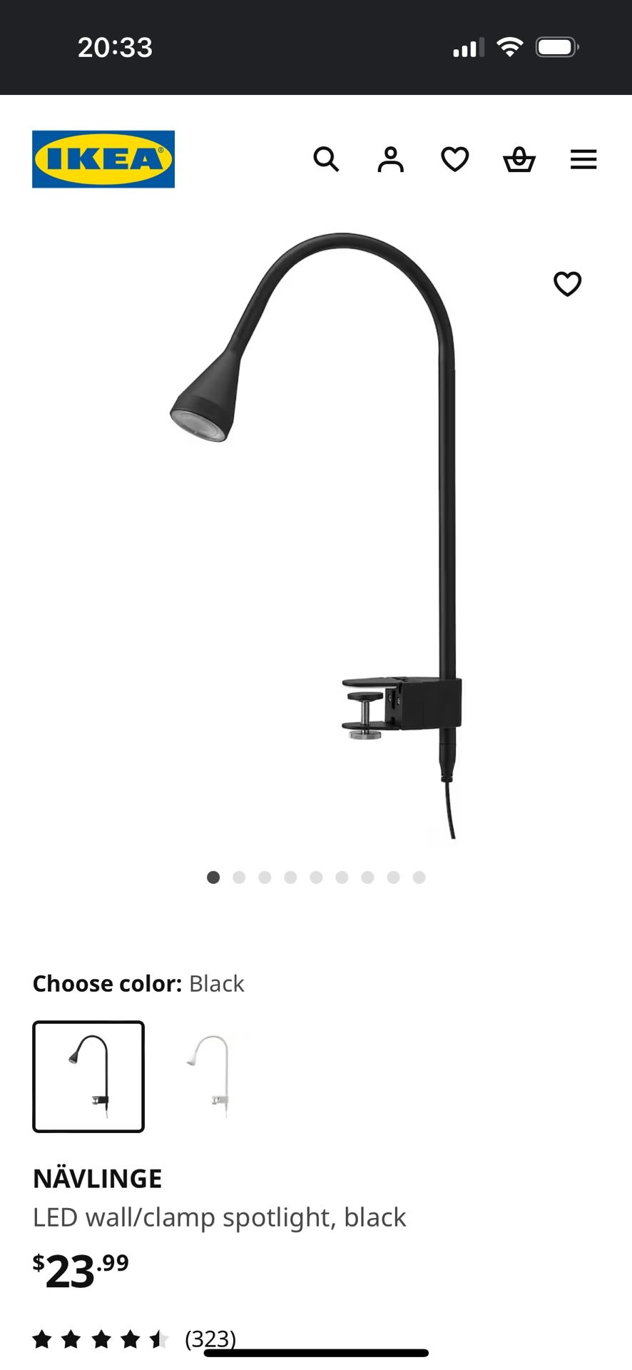 IKEA LED wall/clamp spotlight, Black