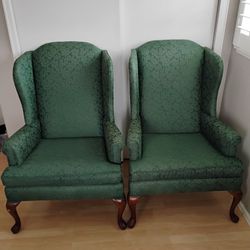 Set of Green Wingback Chairs - Sturdy 
