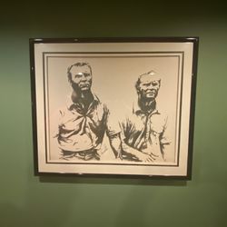 Signed Jack Nicklaus & Arnold Palmer Framed Golf Drawing — 36” x 42” — Professionally Matted & Framed