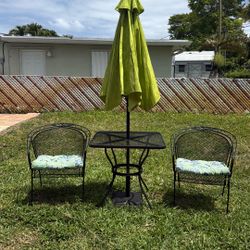 Outdoor Garden Metal Patio Set With Cushions And Table With Umbrella And Stand