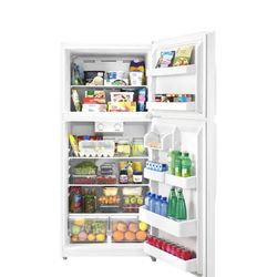 Used Top-Freezer Refrigerator White Insignia 18 Cu Ft used work great, more info in the description