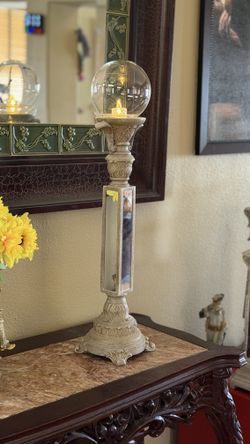 Vintage Style Mirrored Pillar Candle Holder with Glass Globe