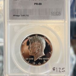 1964 Silver Proof Kennedy Graded PR-69 DCAM Cameo Coin Eagle Back Half Dollar  