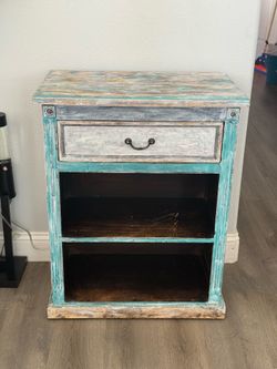Reclaimed Wood Blue/Gray Distressed Coastal Beachy Side Table