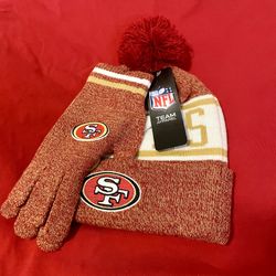 FOCO NFL SF 49ers Matching Gloves And Beanie