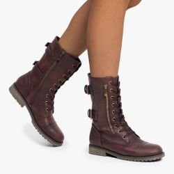 Women's Mid-Calf Stylish Boot | Burgundy | Size 8