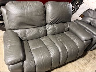 Set of Lazy Boy Couches, Dark Grey Leather, 7 feet by 46 inches and 5.6 feet by 46 inches lol